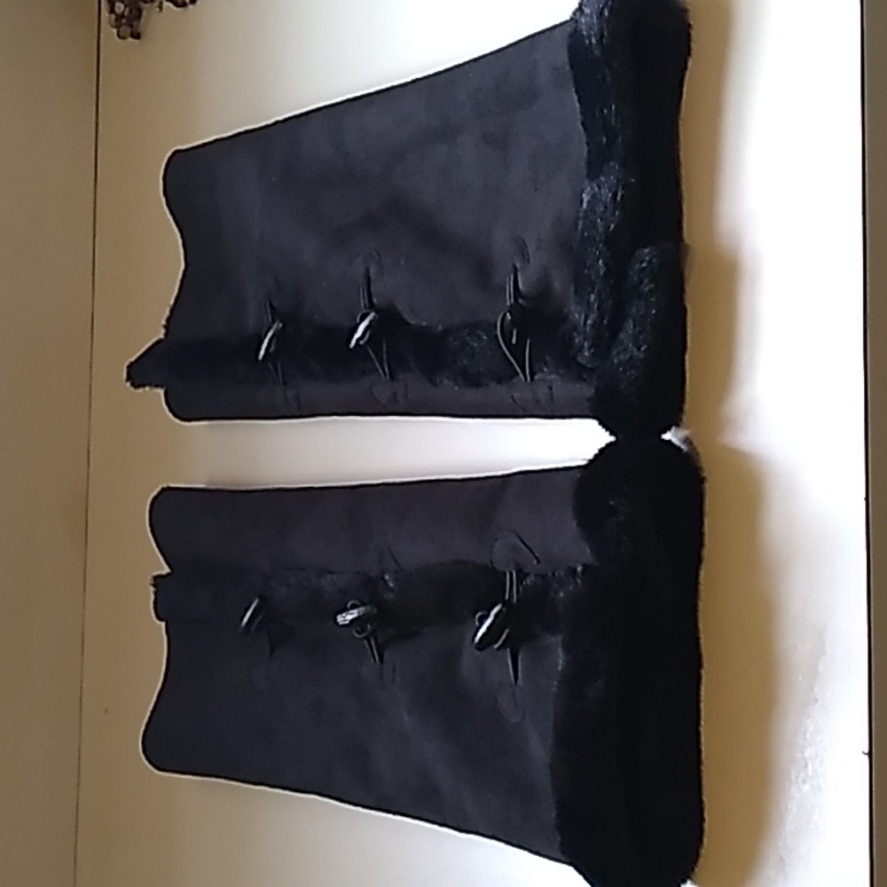 European black vegan suede and fur leg warmers